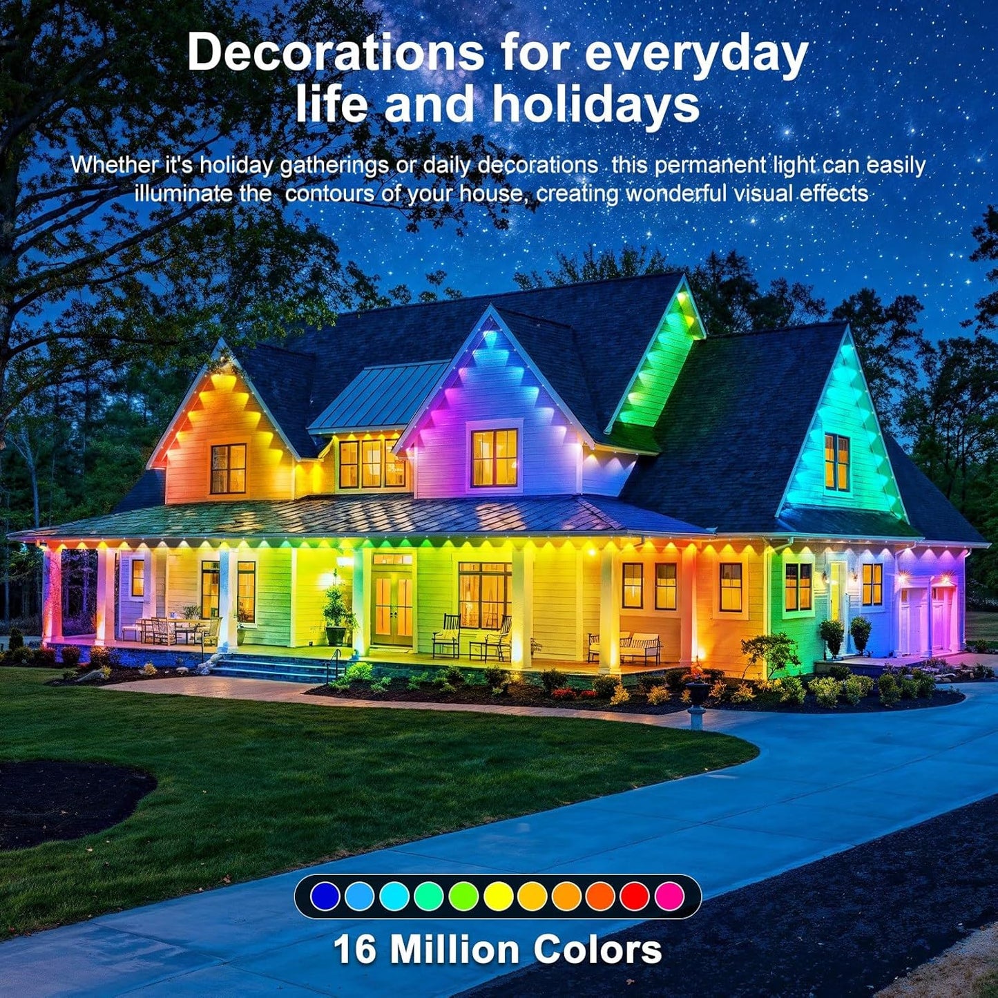 LITSOUL 500FT Permanent Outdoor Lights for House Waterproof, Smart RGB Eave LED Lighting with 16 Million Colors, IP67 Outdoor Strip Lights for Christmas Halloween Holiday Daily Decorations(500FT)