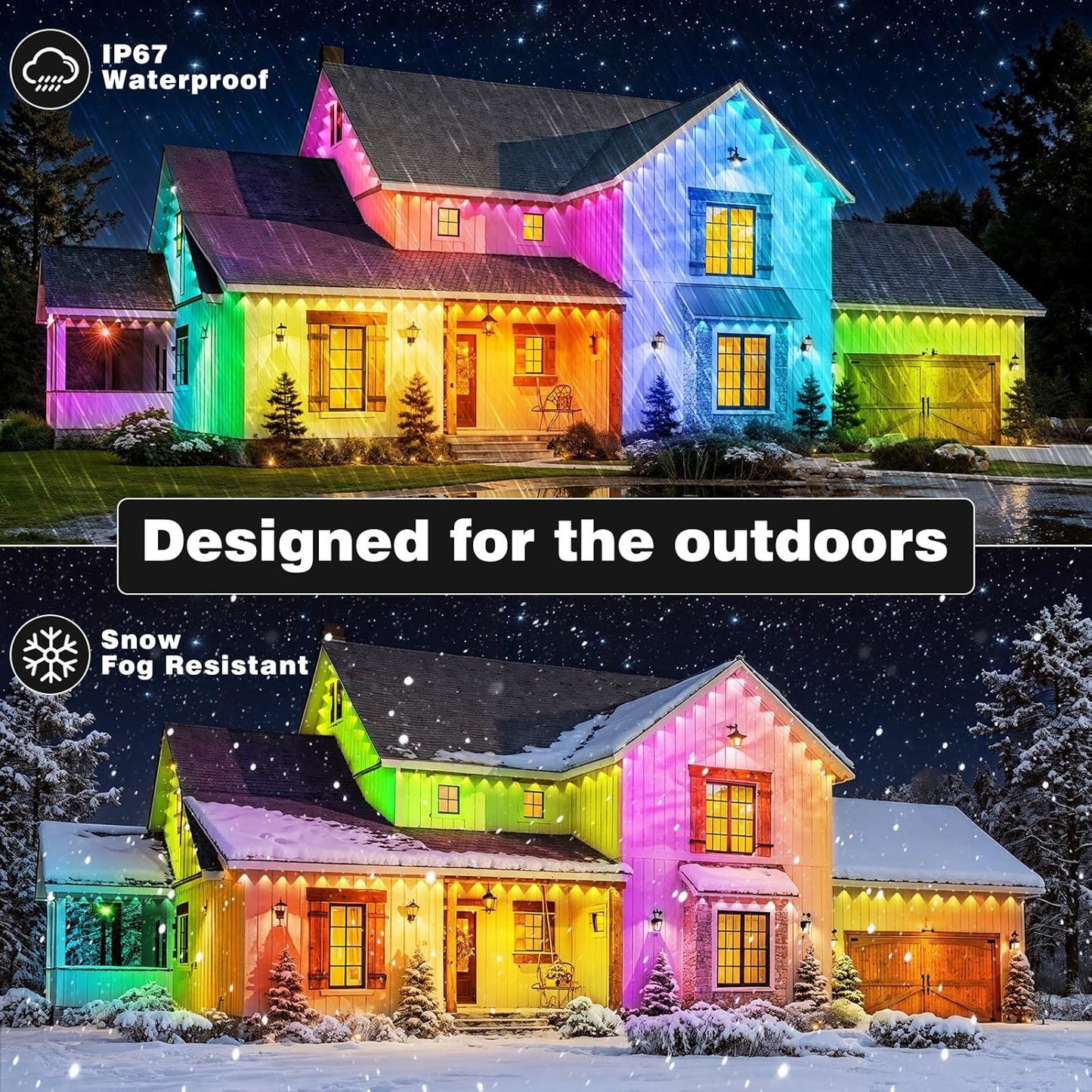 LITSOUL 300FT Permanent Outdoor Lights for House Waterproof, Smart RGB Eave LED Lighting with 16 Million Colors, IP67 Outdoor Strip Lights for Christmas Halloween Holiday Daily Decorations (300FT)