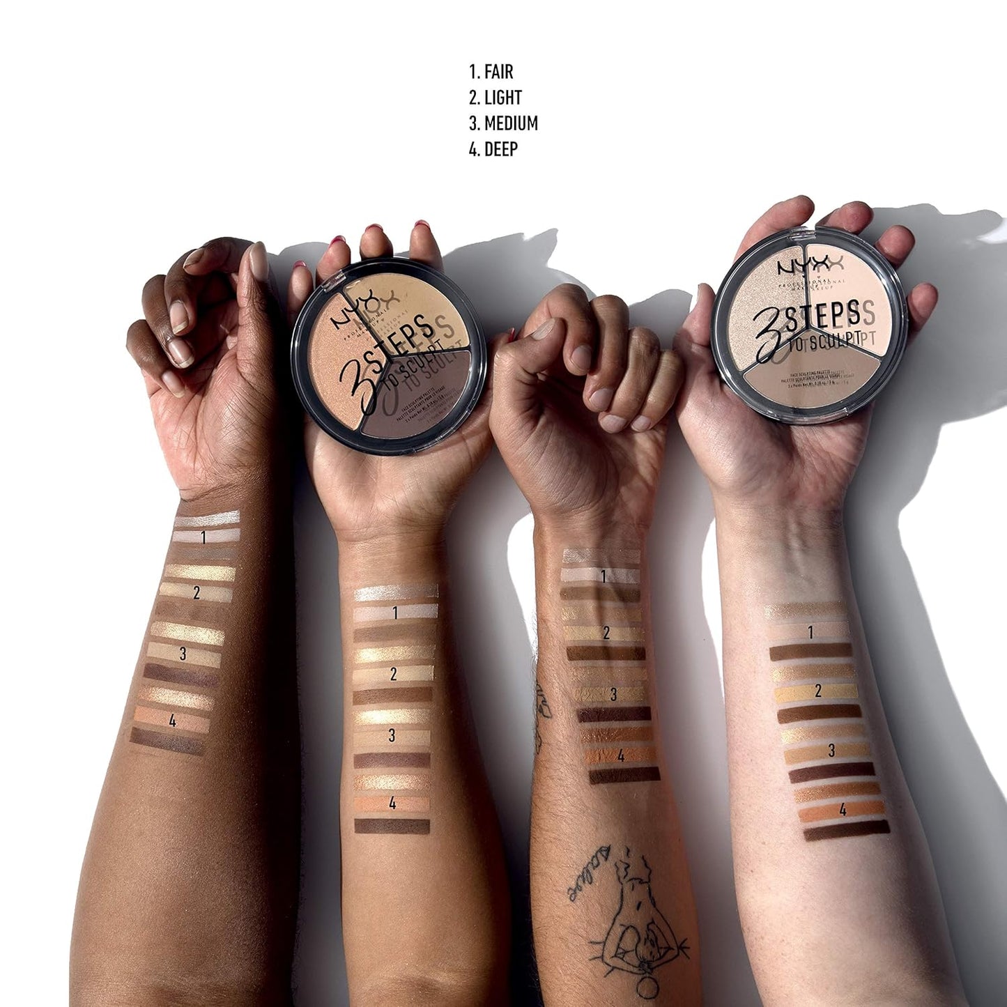 NYX PROFESSIONAL MAKEUP 3 Steps to Sculpt, Face Sculpting Contour Palette - Light