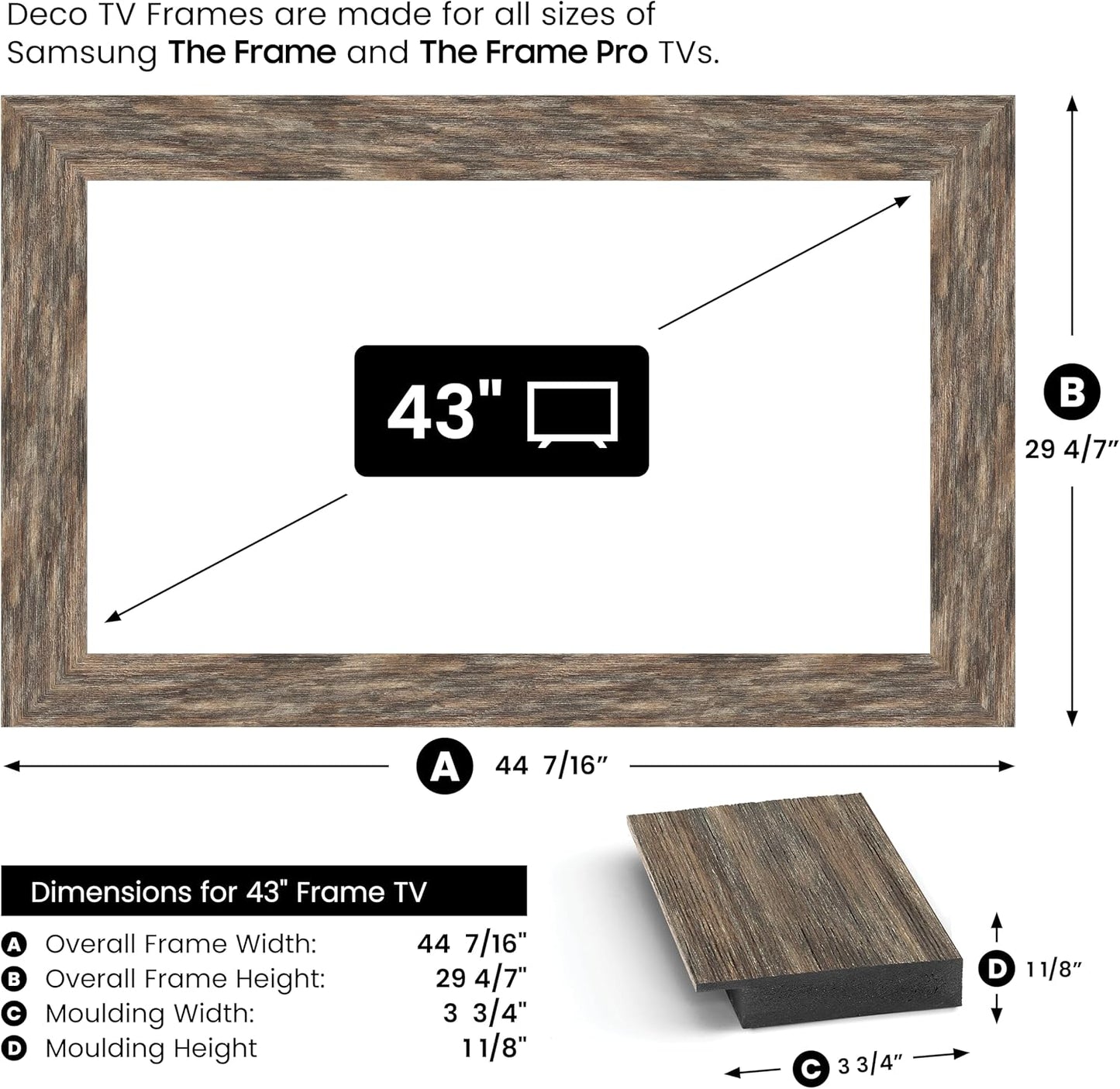 Distressed Barnwood 43" Premiere Deco TV Frame - Compatible ONLY with Samsung The Frame TVs (Fits 2021-2025, LS03A, LS03B, LS03C, LS03D, LS03FA)