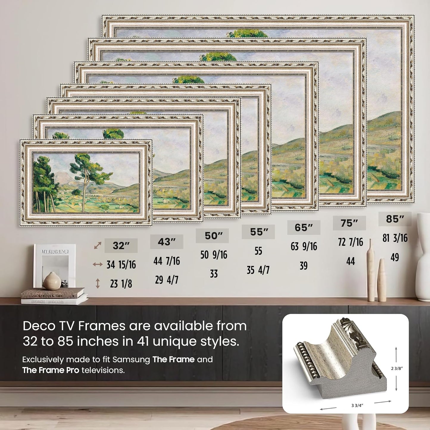 Ornate Silver 43" Premiere Deco TV Frame - Compatible ONLY with Samsung The Frame TVs (Fits 2021-2025, LS03A, LS03B, LS03C, LS03D, LS03FA)