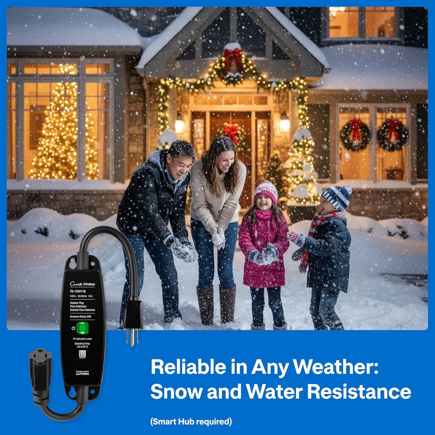 Lutron Caseta Weatherproof+ Outdoor Smart Plug and Pico Smart Remote | for Landscape and String Lighting | P-PKG1OUT-BL | Black