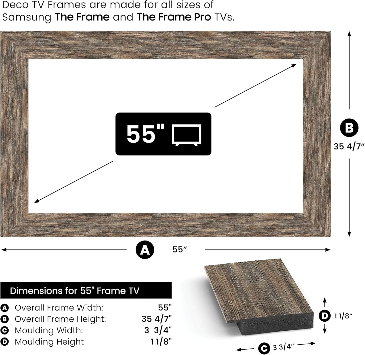 Distressed Barnwood 55" Premiere Deco TV Frame - Compatible ONLY with Samsung The Frame TVs (Fits 2021-2025, LS03A, LS03B, LS03C, LS03D, LS03FA)