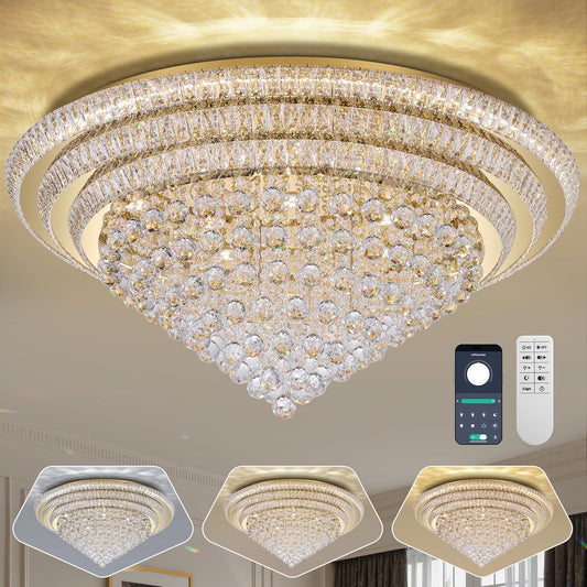 40" LED Crystal Raindrop Ceiling Light,Rose Gold, Large Elegant Semi Flush Mount Chandelier Light Fixture with Remote Control for Living Room Kitchen Bedroom Hallway Entryway Foyer(Dimmable)