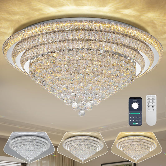 40“ Elegant LED Crystal Raindrop Ceiling Light, Flush Mount Chandelier Light Fixture with Remote Control for Living Room Kitchen Island Bedroom Hallway Entryway Foyer(Dimmable)