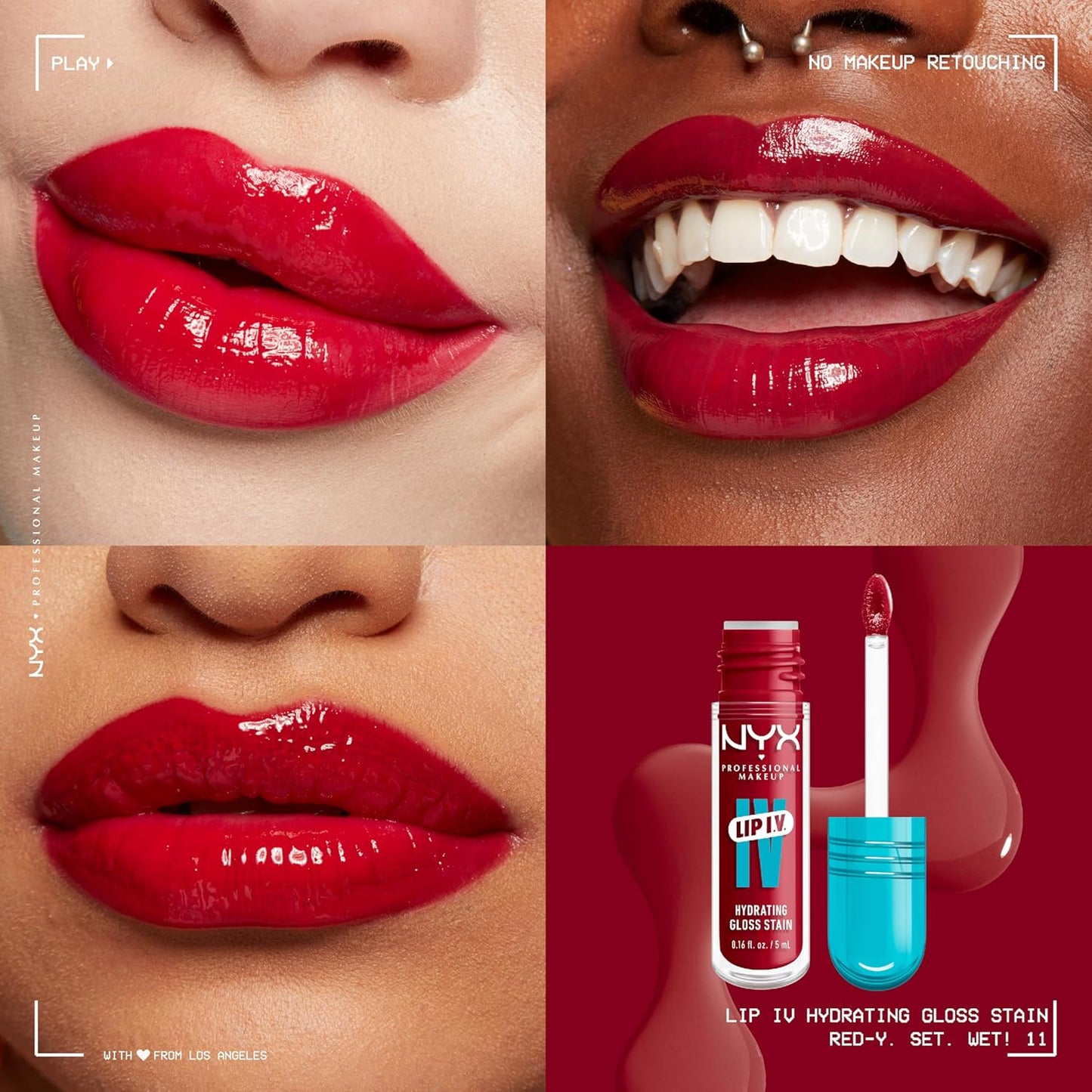NYX PROFESSIONAL MAKEUP Lip IV Hydrating Glossy Lip Stain with 12HR Hydration - Red-y Set Wet (Red)