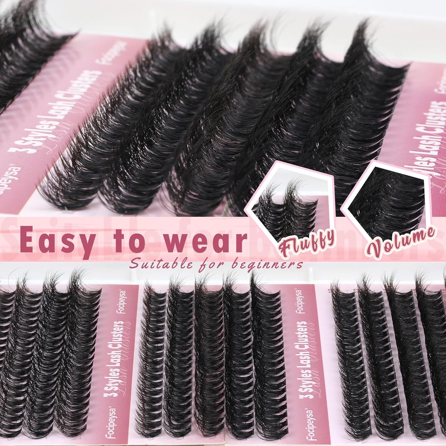 Focipeysa Lash Extension Kit 300pcs Lash Clusters Volume Eyelash Extension 60D 70D 80D Eyelash Clusters 9-16mm DIY Lash Extensions Kit with Waterproof Lash Bond and Seal and Lash Tweezers