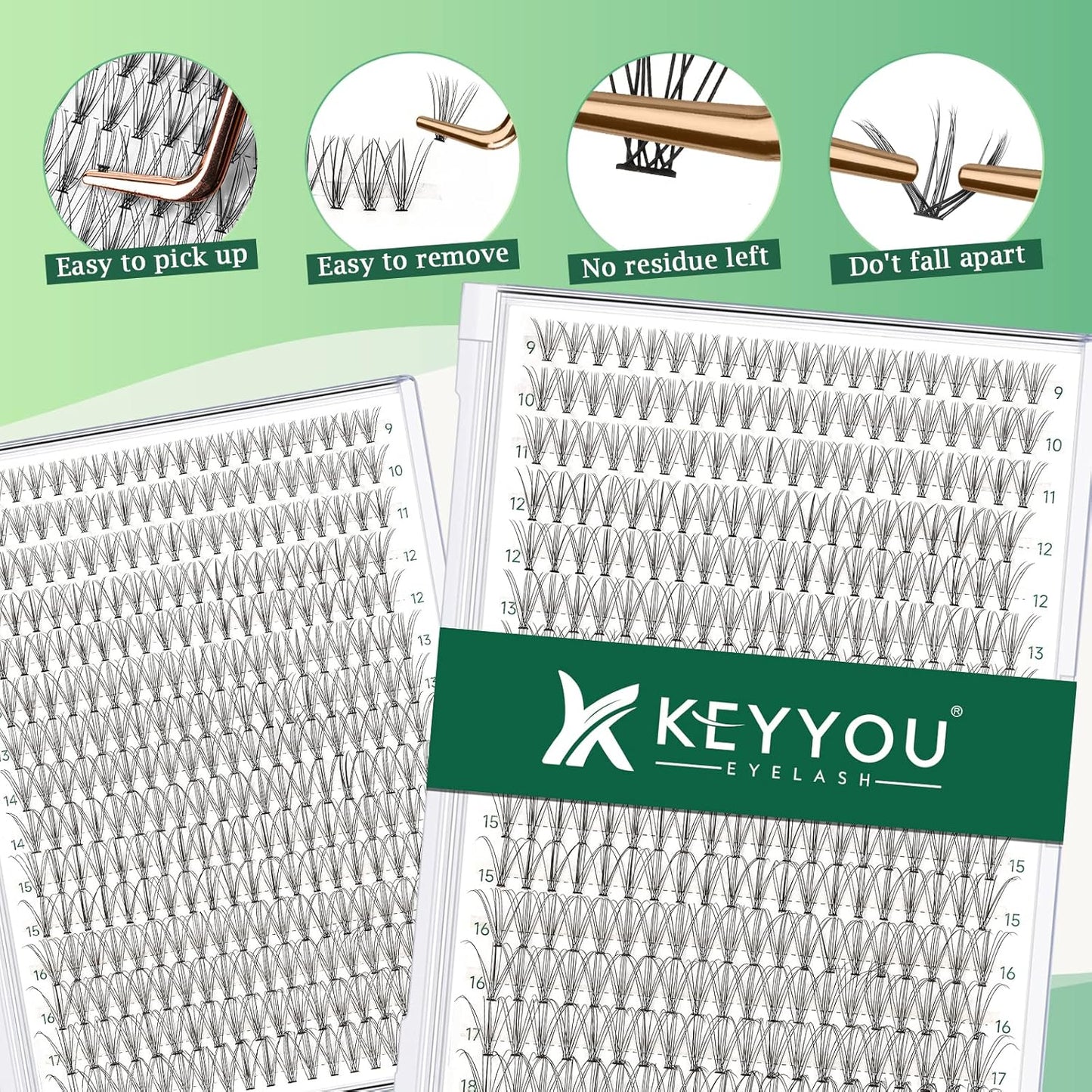 Lash Clusters 300Pcs Individual Lashes 10D 0.1D Curl 9-18MMIX Lash Extensions Clusters Lashes Soft&Natural False Eyelashes Individual DIY Eyelash Extension at Home(10D-0.1D,9-18MIX)