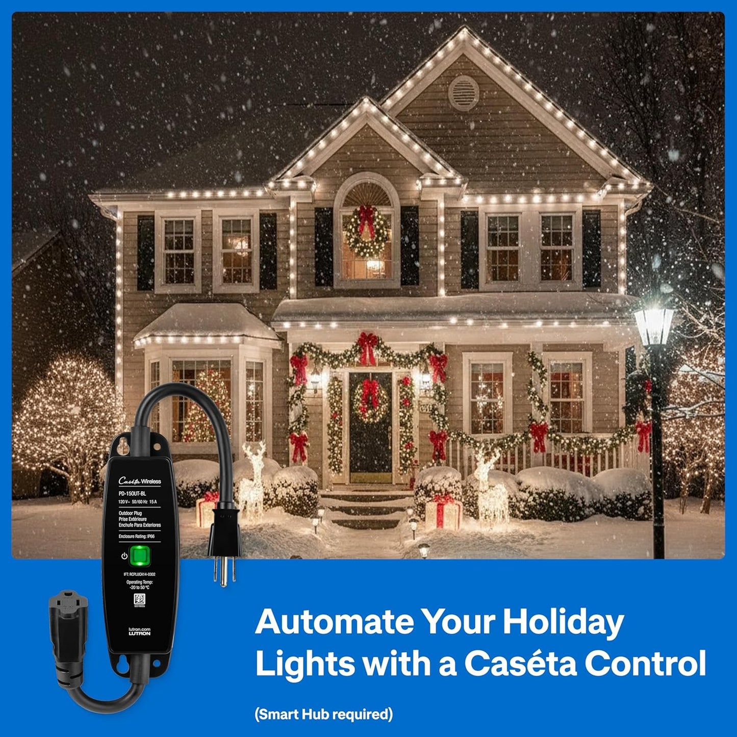 Lutron Smart Outdoor Plug for Caseta Smart Lighting, for Summer, Patio, Backyard, and Outdoor Lights, & Motors, 15A LED Fixtures & 1/2 HP Motors, PD-15OUT-BL-2, 2 Pack, Black