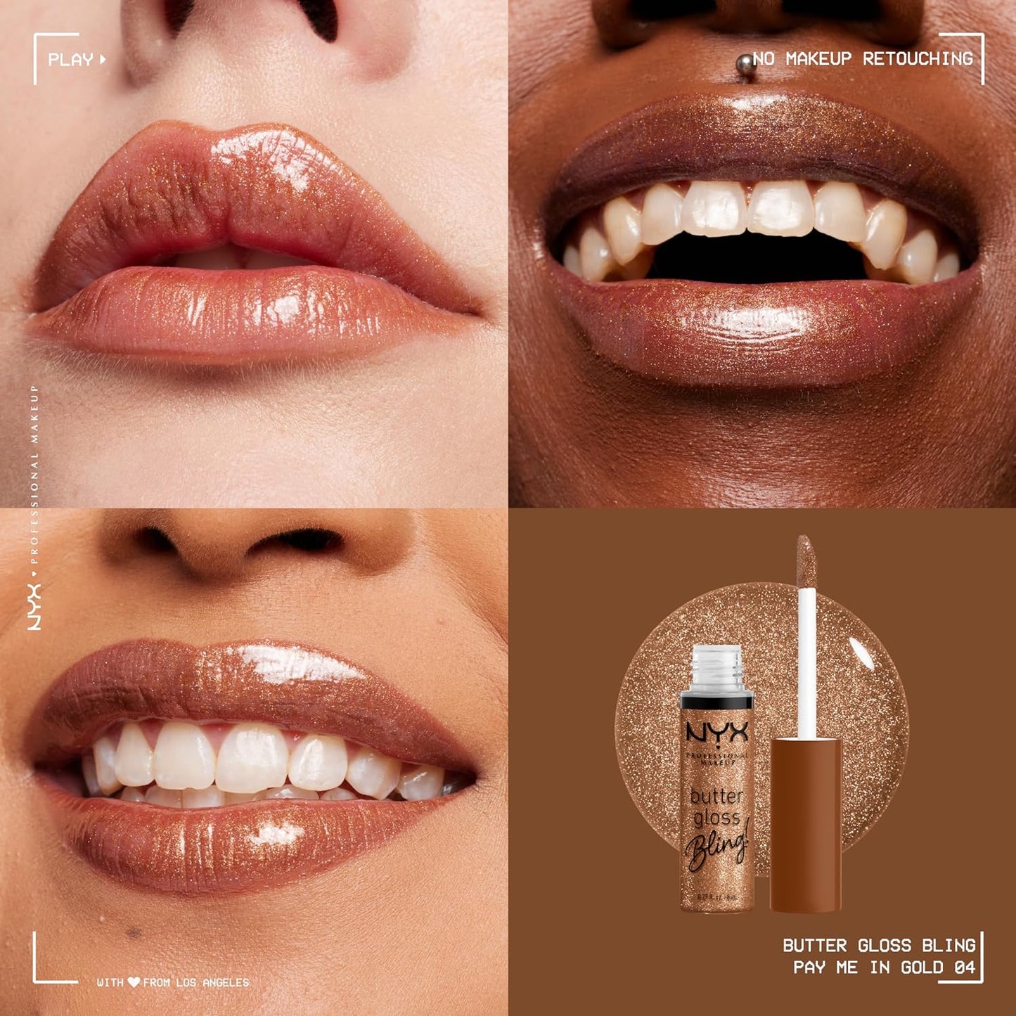 NYX PROFESSIONAL MAKEUP Butter Gloss Bling Lip Gloss, Non Sticky and Shiny Vegan Lip Makeup - Shimmer Down
