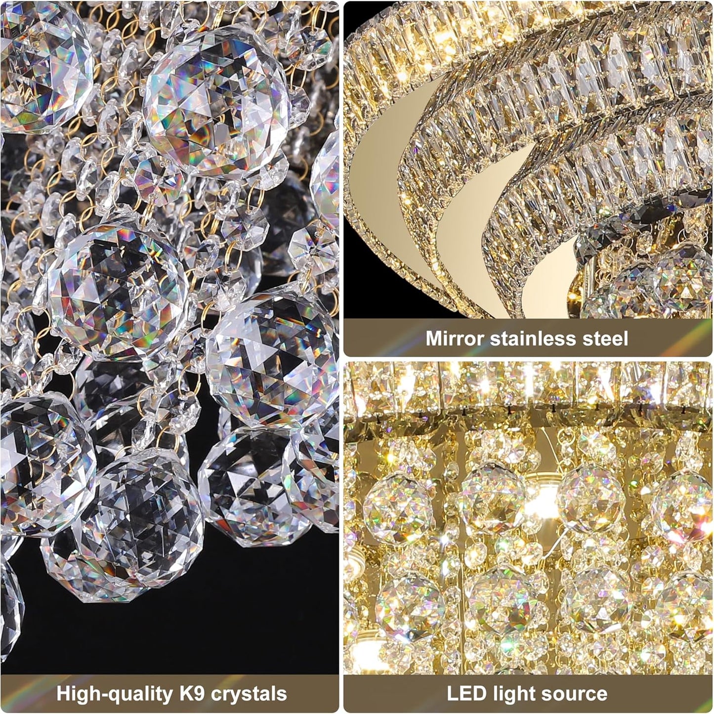 40" LED Crystal Raindrop Ceiling Light,Rose Gold, Large Elegant Semi Flush Mount Chandelier Light Fixture with Remote Control for Living Room Kitchen Bedroom Hallway Entryway Foyer(Dimmable)