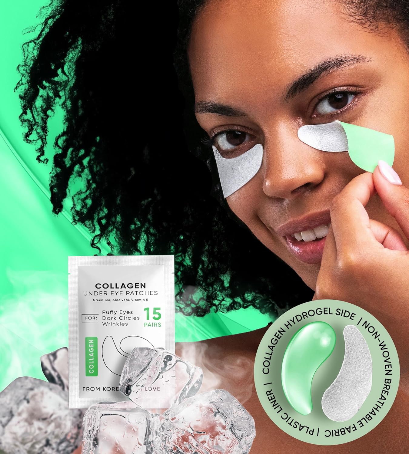 Under Eye Patches for Dark Circles, Puffiness 30 PAIRS - Dark Circles Under Eye Treatment - Under Eye Mask Gel - Under Eye Gel Patches for Puffy Eyes - Green Tea, Collagen Eye Patches - Under Eye Pads