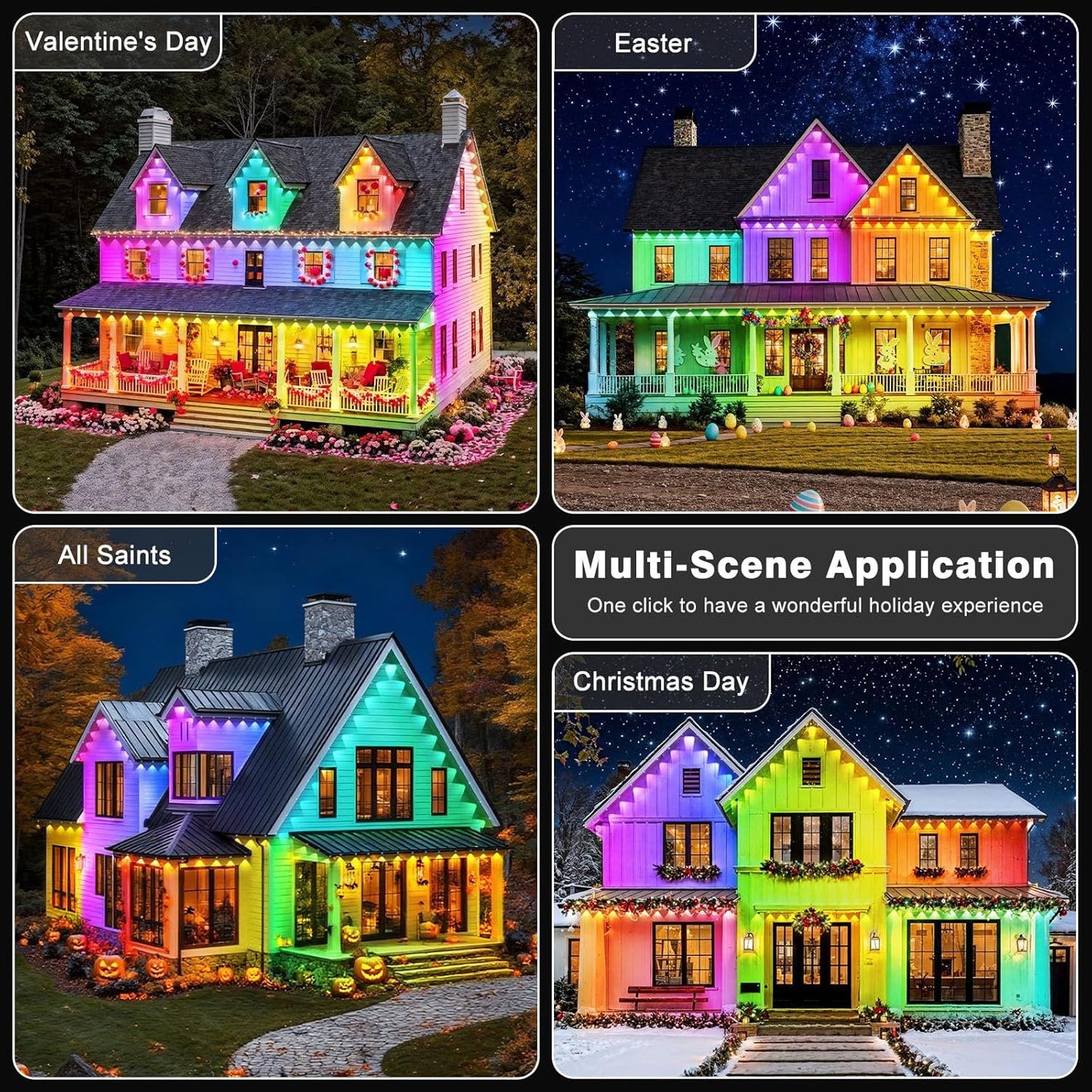 LITSOUL 100FT Permanent Outdoor Lights for House Waterproof, Smart RGB Eave LED Lighting with 16 Million Colors, IP67 Outdoor Strip Lights for Christmas Halloween Holiday Daily Decorations (100FT)