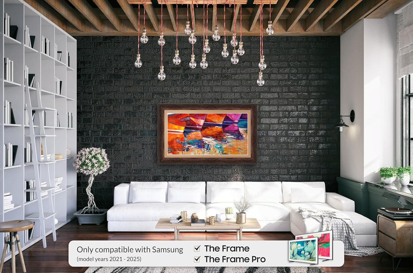 Burlwood 65" Premiere Deco TV Frame - Compatible ONLY with Samsung The Frame TV and Pro TVs (Fits 2021-2025, LS03A, LS03B,LS03C,LS03D,LS03FA,LS03FW)