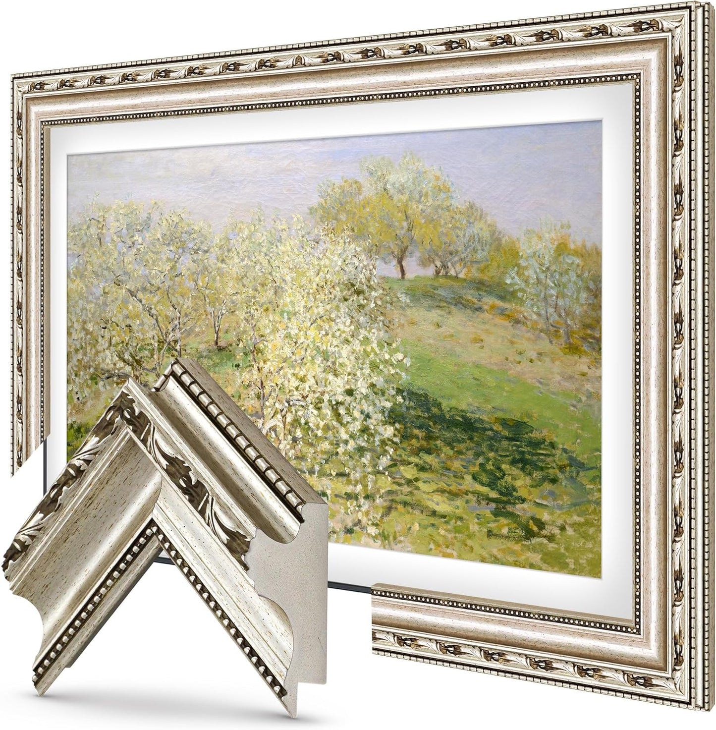Ornate Silver 3" Color Chip Premiere Deco TV Frame (32",43",50",55",65",75",85") Compatible ONLY with Samsung The Frame and Pro TVs (Fits 2021-2025, LS03A,LS03B,LS03C,LS03D,LS03FA,LS03FW)