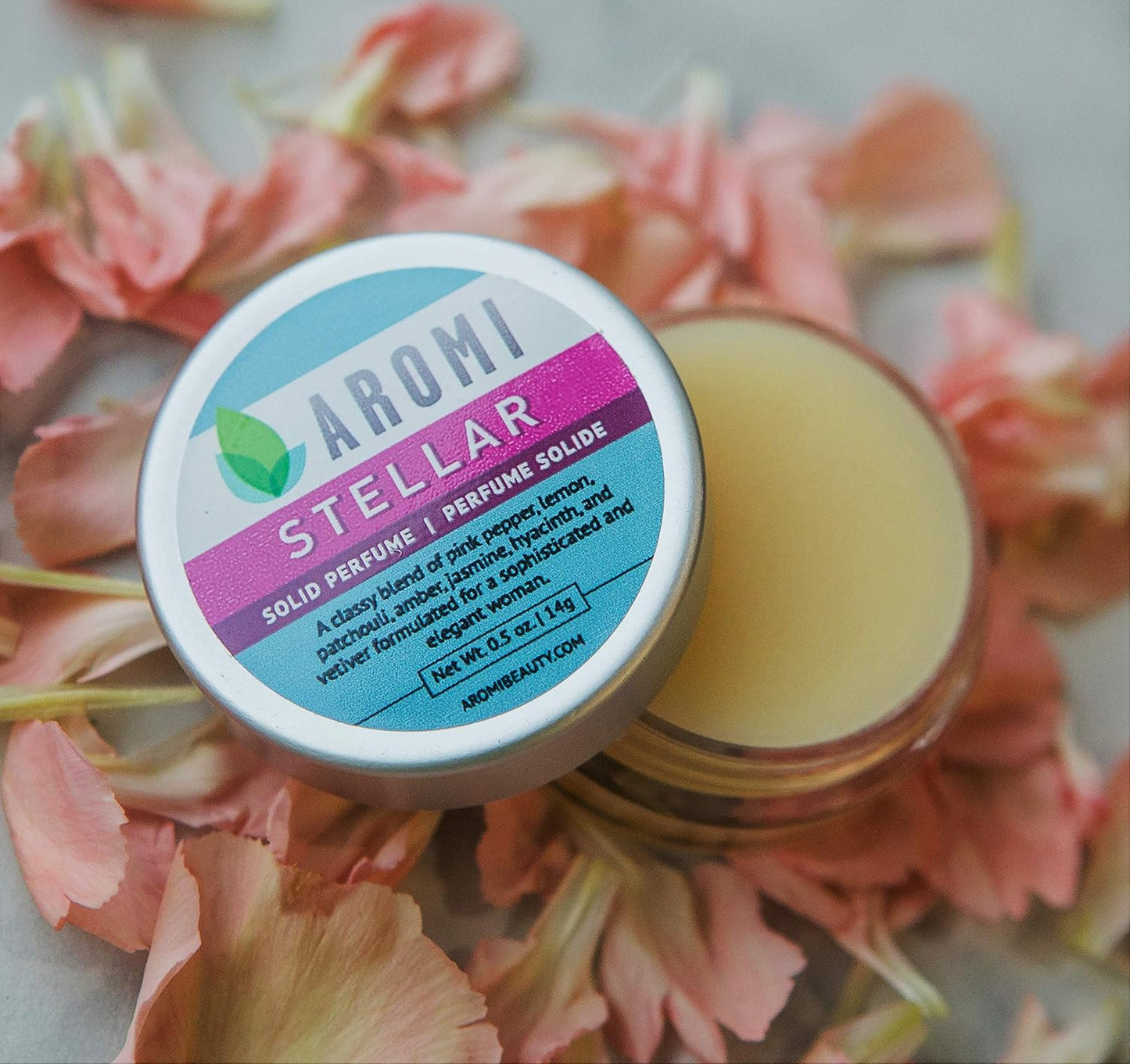 Aromi Stellar Solid Perfume | Spicy, Floral Fragrance, Pink Pepper, Jasmine, Amber, Patchouli Scent, Vegan, Cruelty-free, Gift, Travel, Handmade (Stellar)